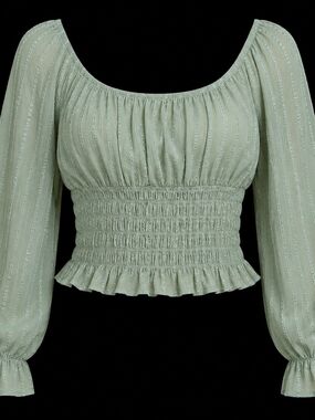 Smocked Peasant Blouse Sage Green Size Large